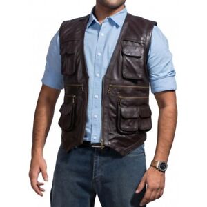 Leather Vest For Men Safari Vest Sleeveless Vest Mens Brown Mens Vest