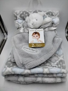 Blankets and Beyond 2 Pc Lovey Blanket Teddy Bear Baby Plush Doll Nursery - Picture 1 of 4