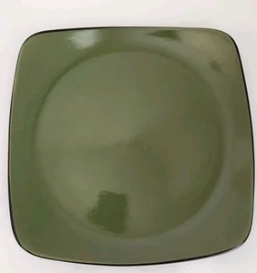 Corelle Hearthstone Pottery Square Dinner Plates Bay Leaf Green & Black - Picture 1 of 4