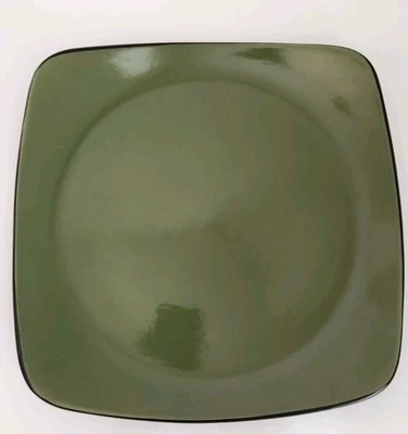 Corelle Hearthstone Pottery Square Dinner Plates Bay Leaf Green & Black - Image 1 of 4