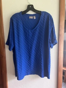 Chico's size 3 (XL) v neck royal blue short sleeve top w/ribs nice gently used - Picture 1 of 5