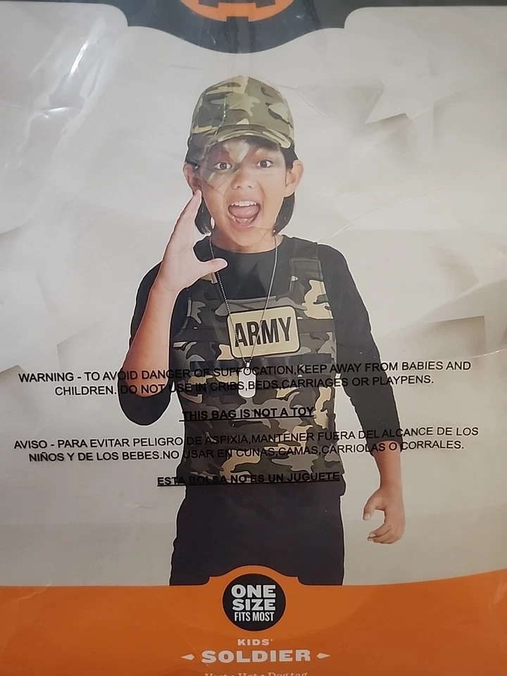 Kit de Disfraz de Halloween Soldado del Ejército para Niños Chaleco Sombrero Etiqueta de Perro Niño Talla Única #5733 Foto 1 de 1