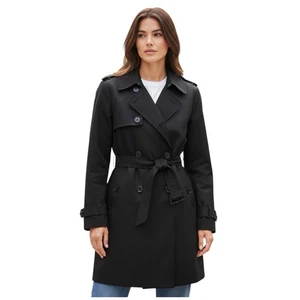 Galeries Lafayette Damen Trenchcoat schwarz Gr. 40 M mit Gürtel gefüttert klassisch - Bild 1 von 15