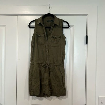 Lauren Ralph Lauren Women's Green Linen Romper Cargo Size 8 Petite - Image 1 of 4