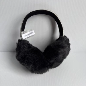 NWOT Calvin Klein Earmuffs One Size Black White Faux Fur Ear Warmers - Picture 1 of 7