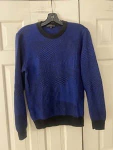 Suéter Saks Fifth Avenue Azul Negro Cuello Redondo Lana Para Hombre S Italia - Imagen 1 de 4