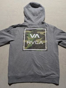 RVCA Hoodie Youth Boys Sz Large Gray Active Casual Sweatshirt Camo Logo - Picture 1 of 5