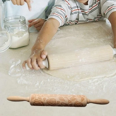  Rollholz Teigrolle Mit Muster Bäckerei Rolling Pin Gebäck Machte - Bild 1 von 4