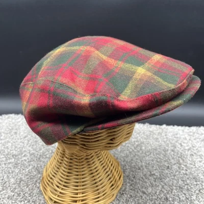 Vintage Pendleton Newsboy Cabbie Hat Green Red Plaid Virgin Wool Size Large - Image 1 of 4