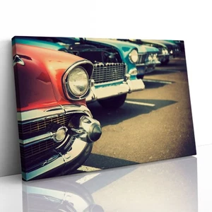 Classic Cars Retro 1950s America Canvas Framed Print Picture Wall Art - Picture 1 of 29