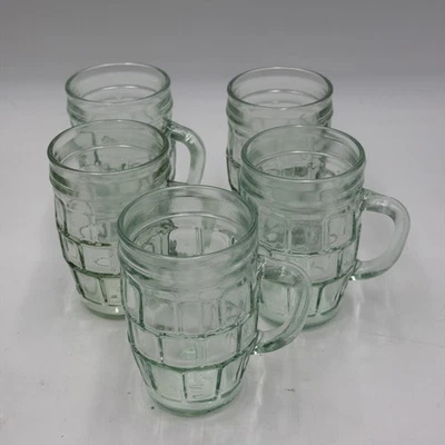 5 tazas de cerveza de raíz de barril de ventana ancla pequeña vintage vidrio verde pálido Foto 1 de 4