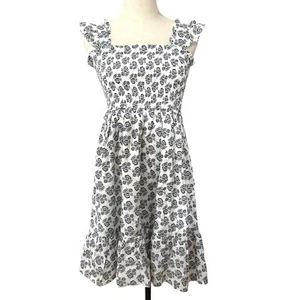 Janie and Jack Girls Dress Size 18 White Black Floral Smocked Ruffle Cotton - Picture 1 of 7