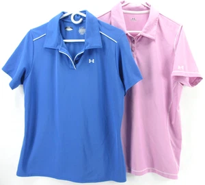 LOT/2 Under Armour Polo Shirts Women's XL Blue Purple Pickleball Tennis Golf - Picture 1 of 9