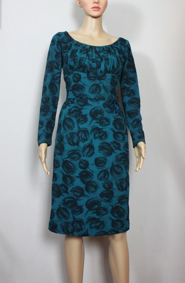 Vestido de lana vintage años 50/60 Anne Barry verde azulado estampado de brotes de rosa años 60/50 Foto 1 de 4