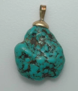 Vintage Turquoise Pendant with 14k Gold Loop Free Shipping - Picture 1 of 2