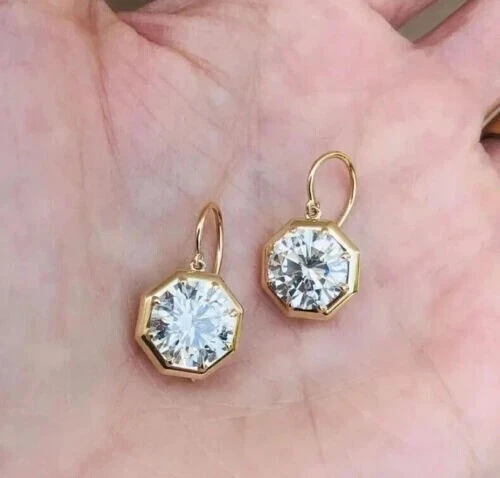 2Ct Round Cut Lab Created Diamond Drop & Dangle Earrings 14k Yellow Gold Plated - Image 1 of 3