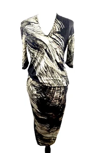 Helmut Lang Womens Asymmetrical Ruched Waist Dress Black Brown 3/4 Sleeve Size L - Picture 1 of 17
