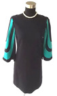 Trina Turk Los Angeles Midi Dress Sz 2 Black Teal Blue Bell Sleeve Knit Sheath S