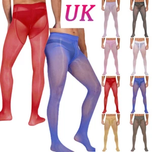 UK Mens High Elastic Pantyhose Stockings Sheer Glossy Nylon Seamless Tight Pants - Picture 1 of 116
