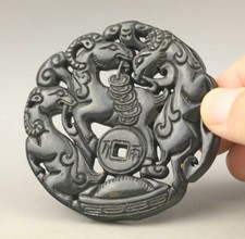 Chinese old natural jade hand-carved statue dragon pendant 2.7 inch