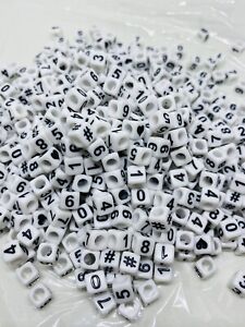 3 For 2 100 X6mm WHITE ACRYLIC CUBE NUMBER PONY BEADS MIXED