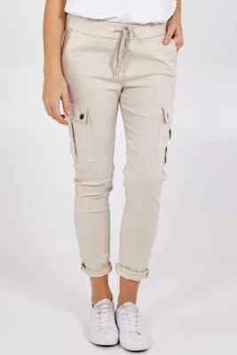 Women Ladies Magic Stretch Comfy Plain Joggers Single Cargo Pocket Trousers Pant - Image 1 of 4