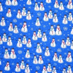 Christmas Fabric - Snowman & Snowflake on Dark Blue - Santee YARD - Picture 1 of 1
