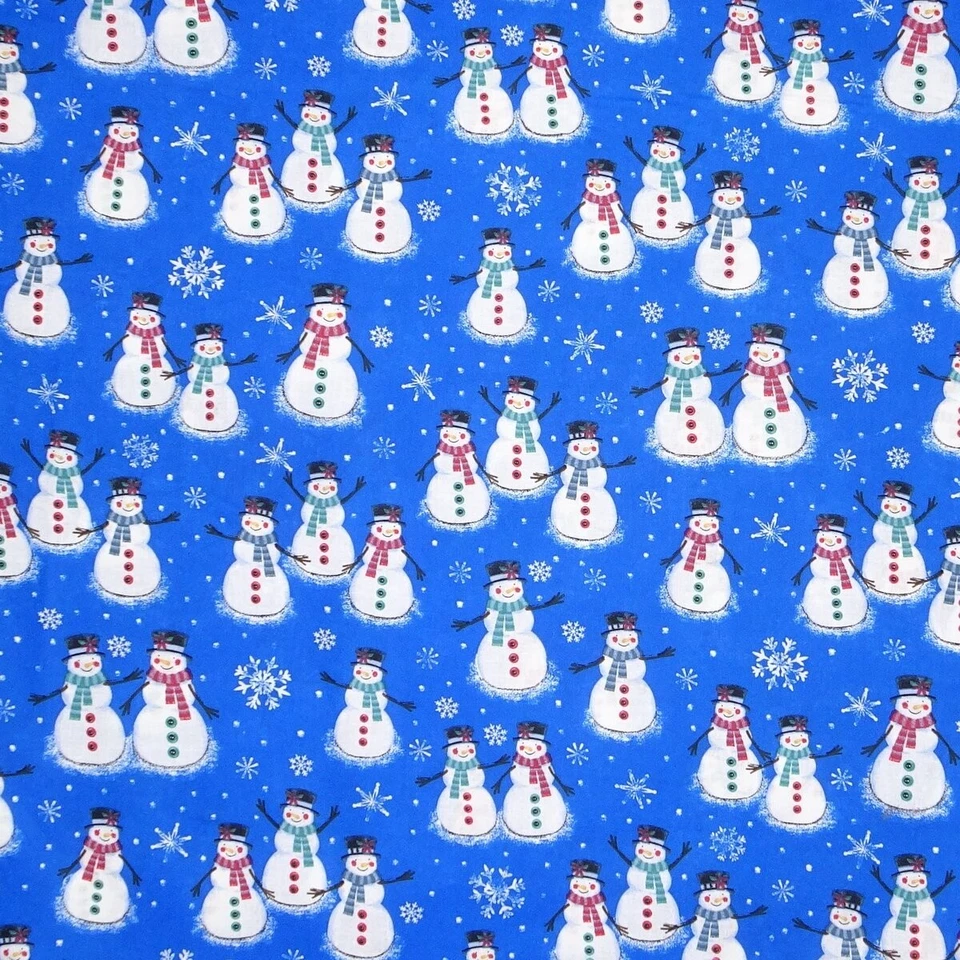 Christmas Fabric - Snowman & Snowflake on Dark Blue - Santee YARD - Image 1 of 1