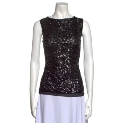 Top Karen Millen Negro Lentejuelas Transparente Bordado Punto Espalda Sin Mangas Talla 10 Foto 1 de 4