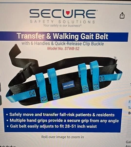 Gait Belt for Transfer & Walking 6 Hand Grips Quick-Release Buckle Secure NEW - Picture 1 of 2