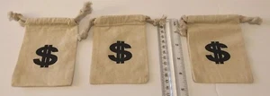 3" X 4" Qty (9)Cotton Muslin Double Drawstring Bags Pouches with $ ironed on - Picture 1 of 2