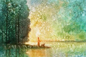 Yongsung Kim BESIDE QUIET WATERS Canvas Art Jesus Watching Sheep Drinking Water - Picture 1 of 1