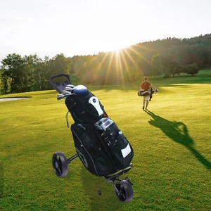 3 Wheel Foldable/Collapsible Golf Push Cart with Foot Brake & Cup Holder Black - Picture 1 of 21