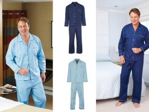 Men's Champion Plain Poly Cotton Pyjamas Traditional Night Dress Navy Blue S-5XL - Picture 1 of 11