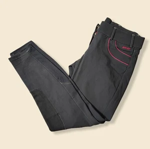 Ariat Pro Series Riding Pants Grey Pink Trim Black Stretch Breeches 28R - Picture 1 of 6