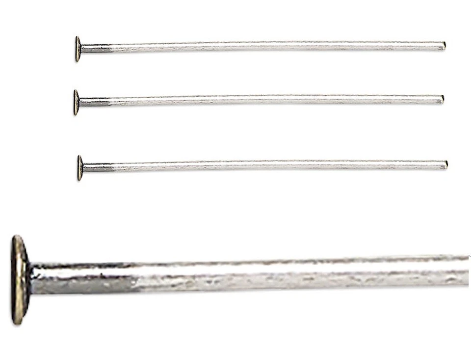 100 антикварных посеребренных латунных стандартных головных штифтов длиной 2 дюйма 21 калибр - Изображение 1 из 3