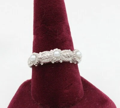 Anillo JUDITH RIPKA .925 Plata de Ley 3 Perlas y Cuerda Estilo Para Mujer Talla 11 NUEVO Foto 1 de 4