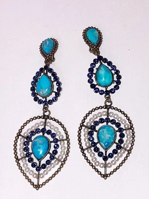 Pendientes de clip extra grandes retirados de turquesa sintética y cuentas Chico's llamativos! Foto 1 de 4