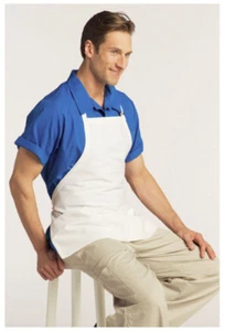 Bib Apron, 3 Pockets, Adjustable Neck, Color: White, Size: 28"W x 24"L - 3011 - Picture 1 of 1