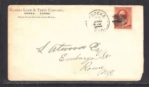 UNITED STATES, c1886 cover, Kansas Loan, Topeka, Kansas, 2c. Brown to Rome. NY. - Picture 1 of 1