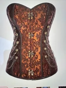NEW Scarlet Darkness Overbust Corset size S Brown Jacquard - Picture 1 of 8
