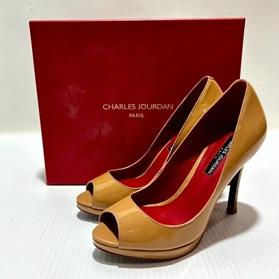 Zapatos de salón Charles Jourdan Elroy para mujer 6,5 M cuero marrón punta abierta tacón de aguja nuevos en caja Foto 1 de 4