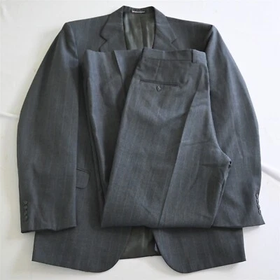 Vtg Stafford USA Made 46L 34x34 Gray Striped Wool Mens Jacket Pants Suit - Image 1 of 4