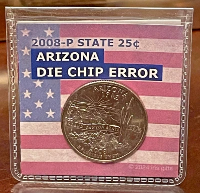 2008-P Arizona State Quarter Die Chip Error / Hidden Designer's Initials / GEM - Image 1 of 4