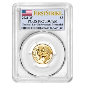 2021-W Proof $5 Gold National Law Enforcement PCGS PR70DCAM FS Flag Label - Picture 1 of 2