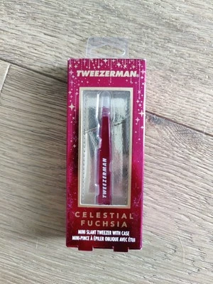 NIB TWEEZERMAN CELESTIAL FUCHSIA MINI SLANT TWEEZER w/ GOLD CASE NEW In Box - Image 1 of 2