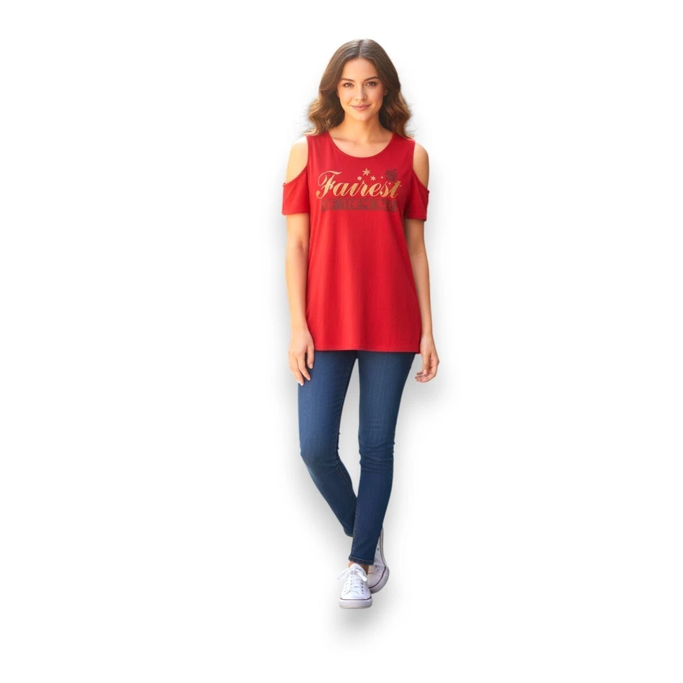 Camiseta de hombro frío roja XL brillante Disney para mujer Fairest of Them Foto 1 de 4