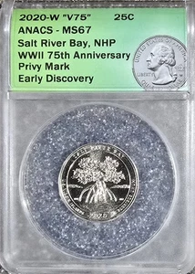 2920-W MS67 Early Salt River Bay,  NHP WWII 75th Anniversary PRIVY MARK #391 - Afbeelding 1 van 3