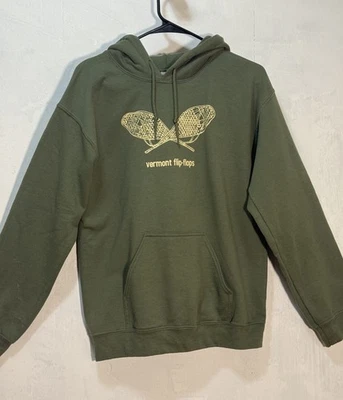 Vermont Flip Flops Graphic Snow Shoes Olive Green Adults Unisex Hoodie Sz S - Image 1 of 4