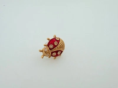 VTG. RED ENAMEL & CLEAR RHINESTONE GOLD TONE LADYBUG PIN 526 - Image 1 of 3